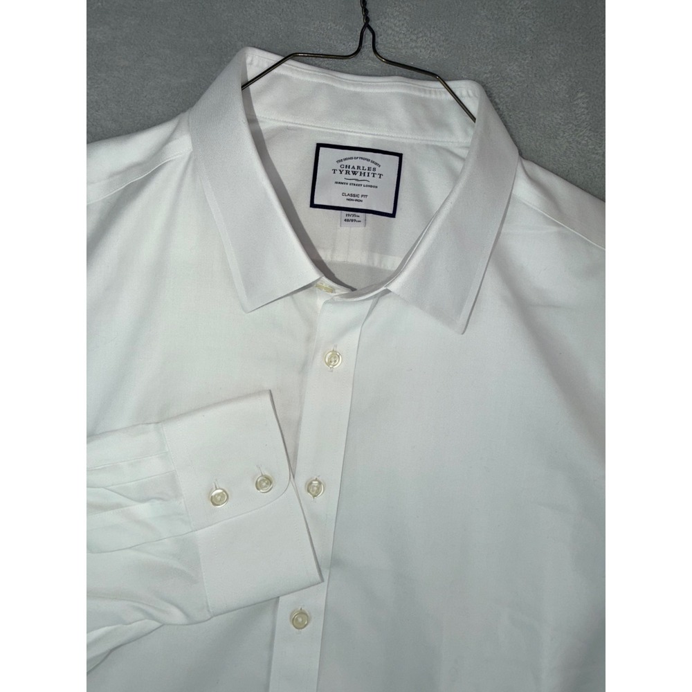 Charles Tyrwhitt Mens 19X35 White Classic Fit Non-Iron Cotton Dress Shirt Twill
